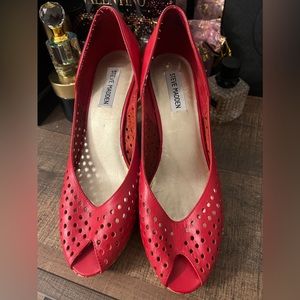 Red Leather Steve Madden Wedges